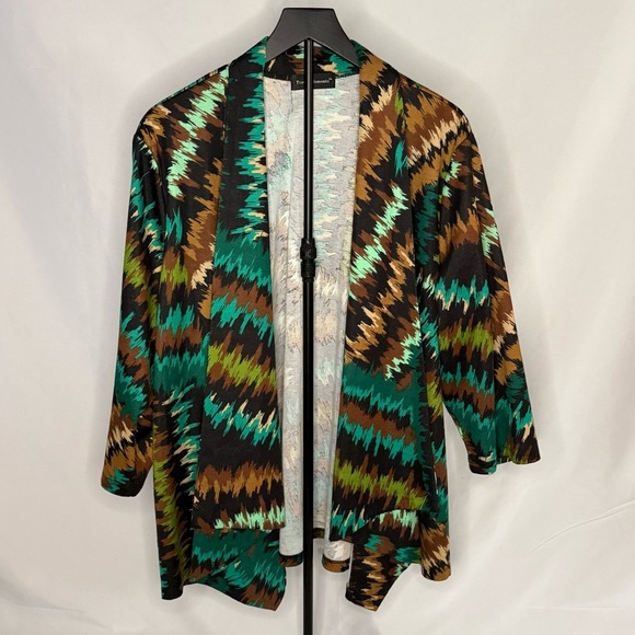 Travel Elements Sweaters - Travel Elements Green & Brown Abstract Open Front Cardigan XL EUC